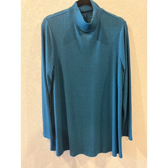 Lane Bryant Tops - Lane Bryant Teal Blue Ribbed Mock Neck Long Sleeve Tunic Top Plus Size 14/16